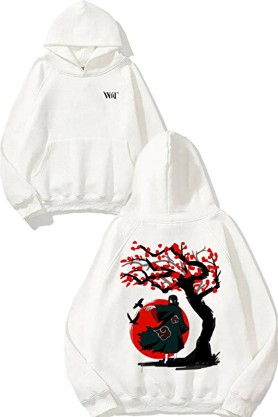 THEWERT Hanorac alb cu glugă cu imprimeu pe spate Uchiha Itachi Naruto 3 Design