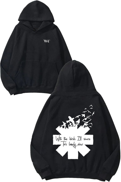 THEWERT Hanorac negru cu glugă cu imprimeu pe spate Red Hot Chili Peppers 10 ...