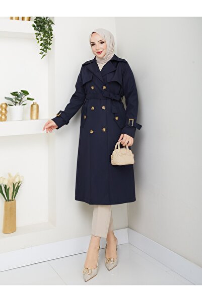 Vibeys Collection Women's Lined Trench Coat with Button Detail on the Back