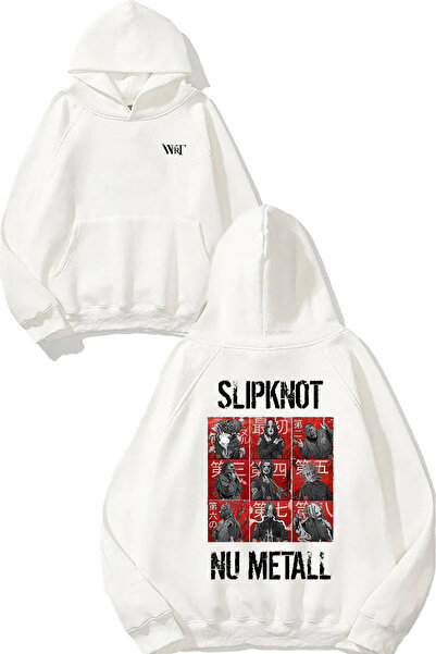 THEWERT Hanorac alb cu glugă cu imprimeu pe spate Slipknot Rock Music 10 Design