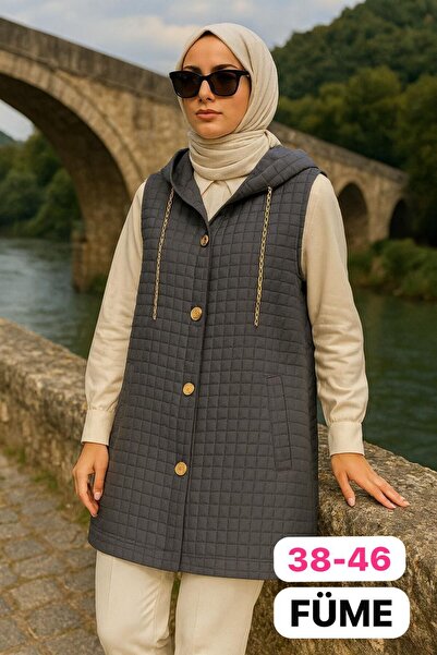 elma abone Women's Buttoned Short Quilted Vest