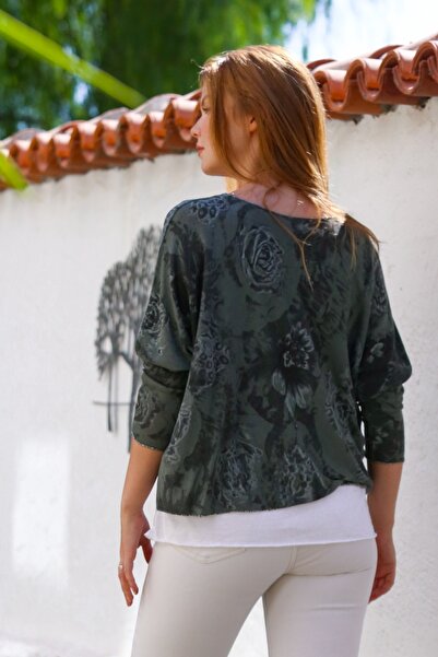 Chiccy Italian Khaki Pool Collar Long Sleeve Patterned Thin Two-Piece Set Inside Sleeveless Combed Knitwear Blouse 70 60