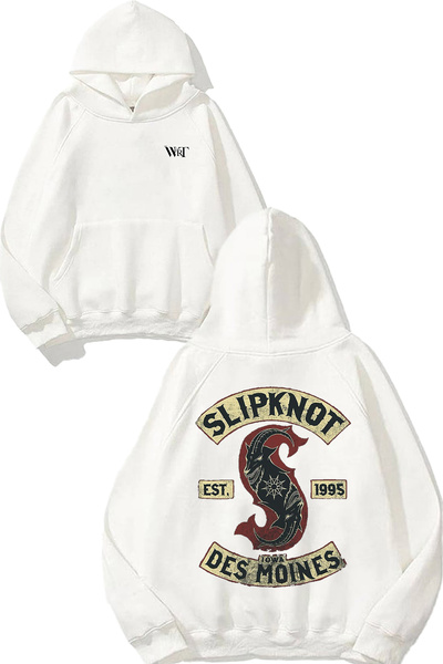 THEWERT Slipknot Rock Music 3 Design Back Printed White Hooded Sweatshirt