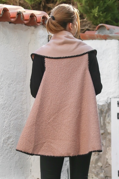 Chiccy Italian Salmon Color Shawl Collar Sleeveless No Closure No Pockets Shepherd Stitching Cashmere Oversize Woven Vest 70 70