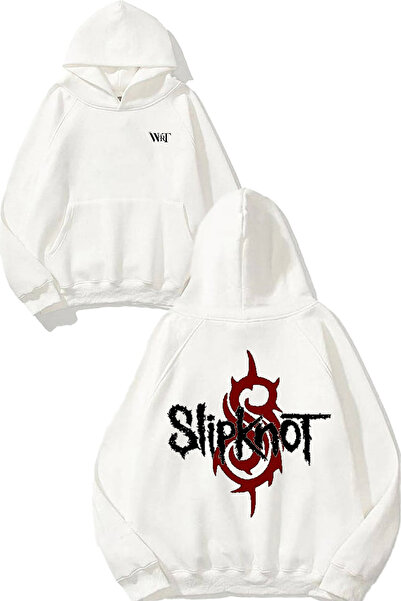 THEWERT Hanorac alb cu glugă cu imprimeu pe spate Slipknot Rock Music 7 Design