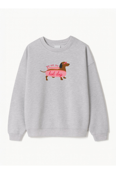 Disante Women's Oversize Fit Sweatshirt You Are One Hot Dog Printed – Crew Neck, 3 Thread Fleece