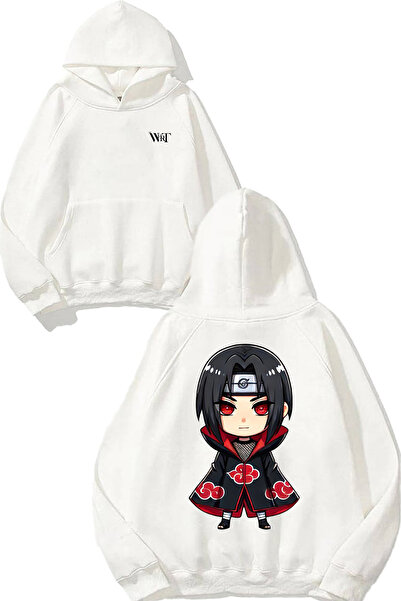 THEWERT Hanorac alb cu glugă cu imprimeu pe spate Uchiha Itachi Naruto 4 Design