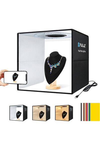 Newentor Foldable Light Box Studio for Photos, 40cm x 40cm with 96 LED Lights and 6 Colored Double-s