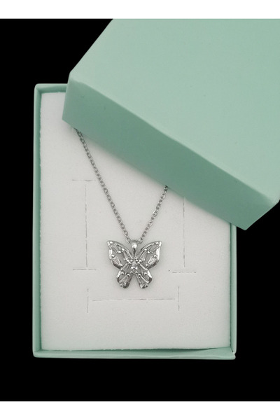 Bijuty Butterfly Necklace with Steel Chain - Silver Color