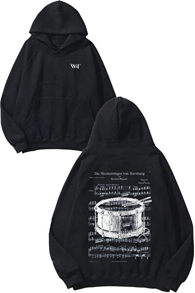 THEWERT Bateri Drum Music 7 Design Back Printed Black Hooded Sweatshirt