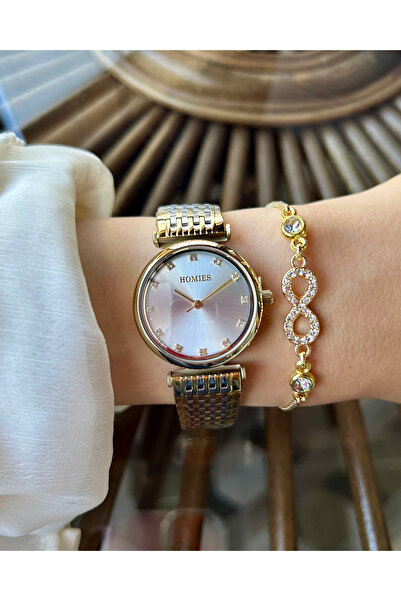 Homies Women's Steel Wristwatch Gold Color