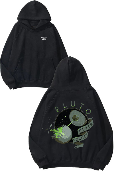 THEWERT Pluto Never Forget 5 Design Back Printed Black Hooded Sweatshirt