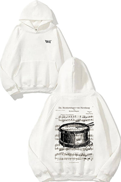 THEWERT Bateri Drum Music 7 Design Back Printed White Hooded Sweatshirt
