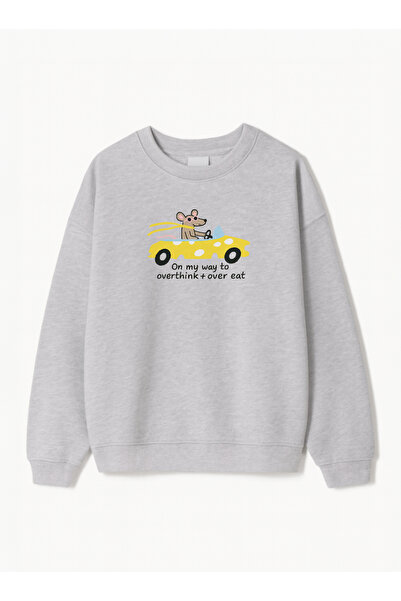 Disante Hanorac oversize pentru femei, imprimat On my way – Gât cu gât rotund...