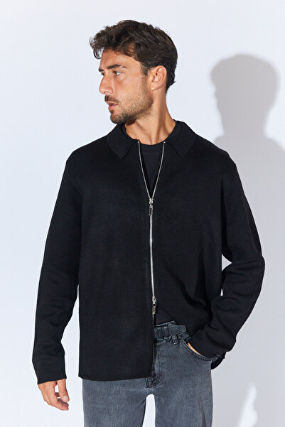 Manche Çİft Tarafı Fermuarlı İki Renkli Hırka - Siyah | MEW515230-01