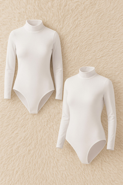 QKK Women's Cotton Lycra Combed Cotton Long Sleeve High Neck 2-Piece Snap-On Bodysuit Q6K1K8T1Ka