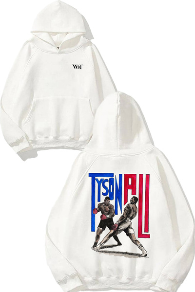 THEWERT Tyson Ali Design Back Printed White Hooded Sweatshirt