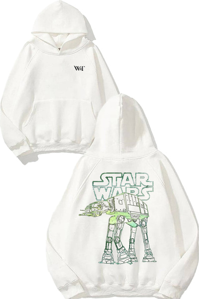 THEWERT Hanorac alb cu glugă cu imprimeu pe spate Star Wars 3 Design