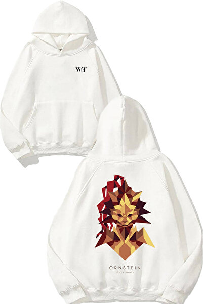 THEWERT Hanorac alb cu glugă cu imprimeu pe spate Dark Souls 1 Design