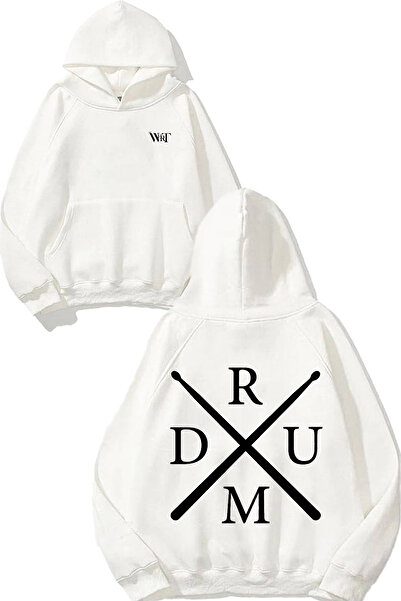 THEWERT Bateri Drum Music 5 Design Back Printed White Hooded Sweatshirt