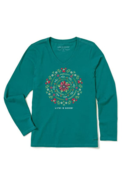 OEM Women's slim long-sleeved T-shirt, green floral motif XXL