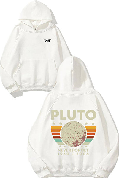 THEWERT Pluto Never Forget 3 Design Back Printed White Hooded Sweatshirt