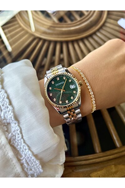 Homies Women's Wristwatch Green Gold Color Strap