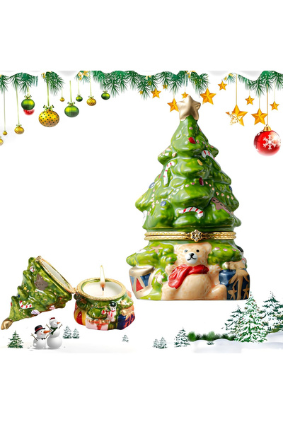 OEM Scented candle made of wax in a green fir tree-shaped case with a lid