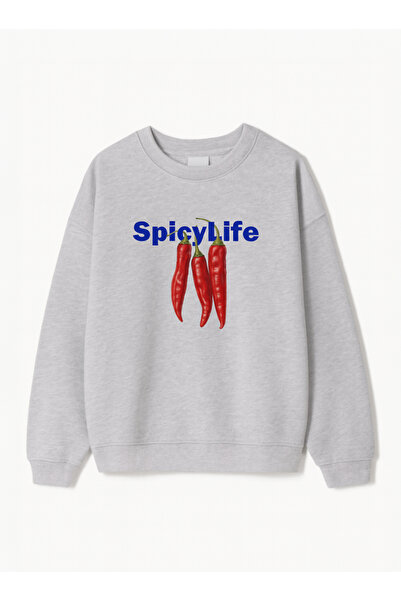 Disante سويت شيرت للجنسين بمقاس كبير مطبوع عليه Spicy Life – ياقة دائرية، 3 خ...