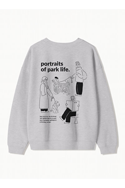 Disante Women's Oversize Fit Sweatshirt Park Life Printed – Crew Neck, 3 Thread Fleece