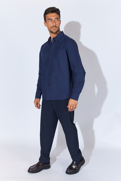 Manche Logo Baskılı Tek Cepli Gömlek - Lacivert | MEW123011-01