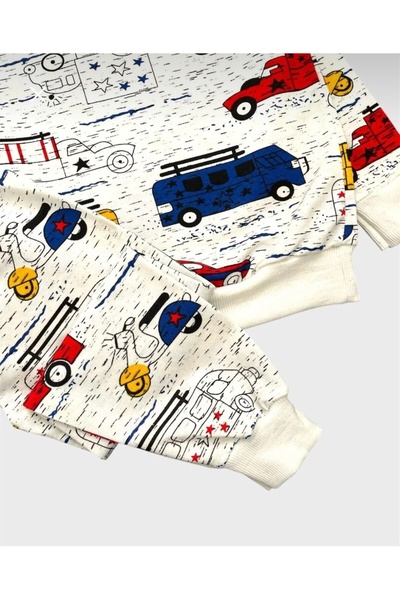 Arya Nisa Kids Boys' Striped Detail Car Printed 100% Cotton Seasonal Pajama Set