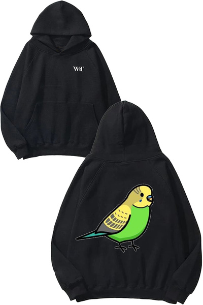 THEWERT Lovebird 2 Design Back Printed Black Hooded Sweatshirt