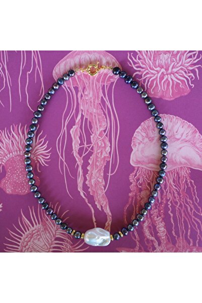 B Design jewelry Noir Pearl Siyah İnciler İle Barok İnci Kolye