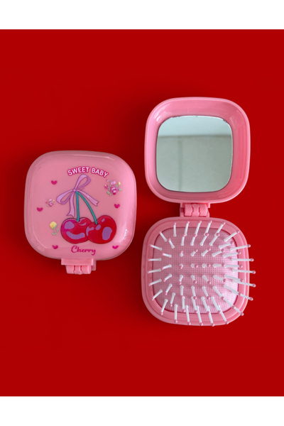 synshop Perie de păr pliabilă cu pieptene în oglindă Cherry Cherry Pink