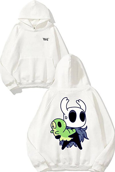 THEWERT Hanorac alb cu glugă cu imprimeu pe spate Hollow Knight 5 Design