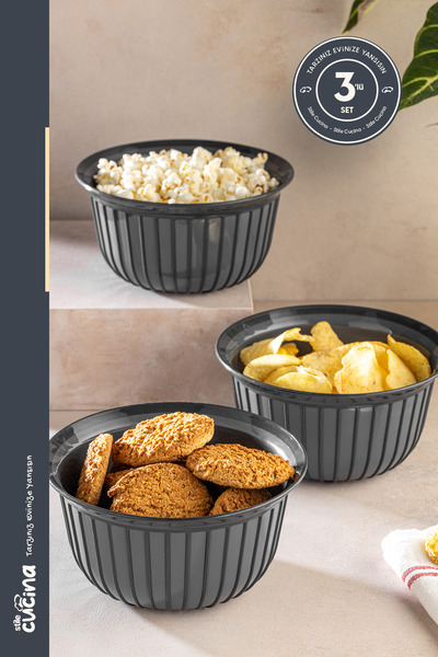 Stile Cucina Linea 3-Piece Practical Snack Bowl Anthracite 500 ml