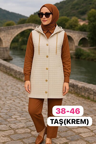 elma abone Women's Buttoned Short Quilted Vest