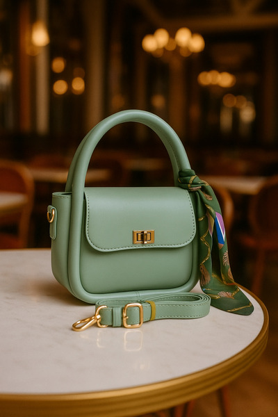 ESTUTE Lüks Gold Detaylı Şal Aksesuarlı Omuz & Çapraz Çanta