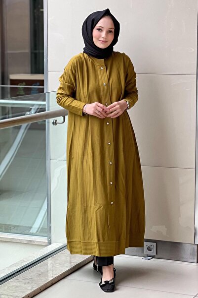 Mahal Crochet Knitwear Ribbed Detailed Max Length Knitwear Rayon Cardigan