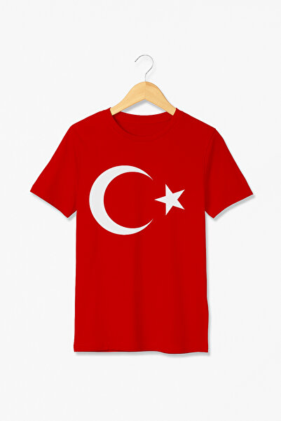 Kıvırcıkyoga Red Crescent and Star Flag T-Shirt Short Sleeve T-Shirt