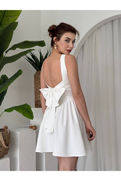 ETİKAFASHION Sırt Fiyonk Detaylı Kadın Mini Kloş Elbise