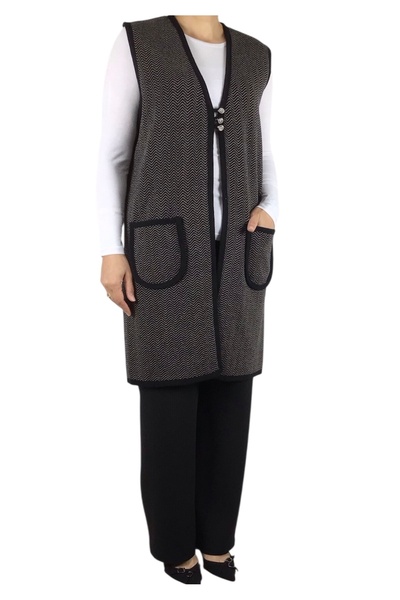 ECE GİYİM Women's Patterned Three Button Thick Winter Vest