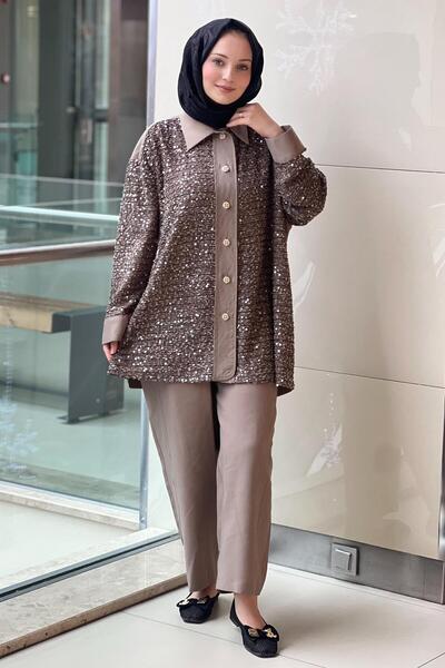 Ghisa Sequin Sequin Shirt Pants Set
