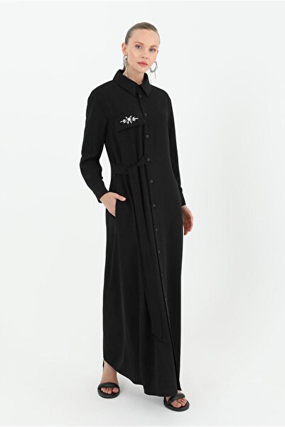 Moda Rosa 25Y5225 - Black - Stone-Embellished Ferace Dress