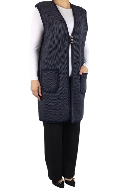 ECE GİYİM Women's Patterned Three Button Thick Winter Vest