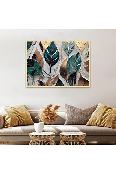 SND Leaf Canvas Wall Art, Gold Frame, 80x120 cm