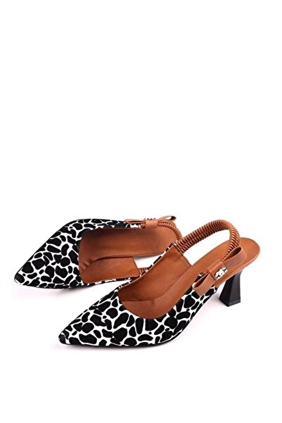 KAZAX Toran White Patent Leather Black Suede Detailed Heeled Shoes