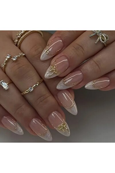 PİRAYE AKSESUAR 24'lü Fransız French Gold Çizim Detay Kurdela Charmlı Uzun Ba...