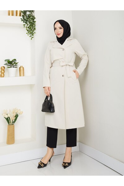 Vibeys Collection Women's Lycra Linen Fabric Trench Coat